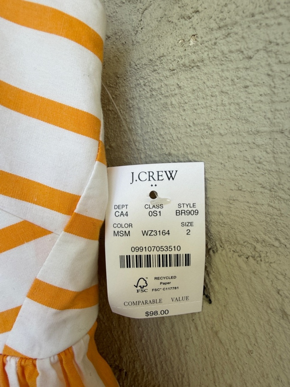 NWT J. Crew Factory Tie-Back Marigold/White Cotton Sundress Size 2 - Picture 4 of 16